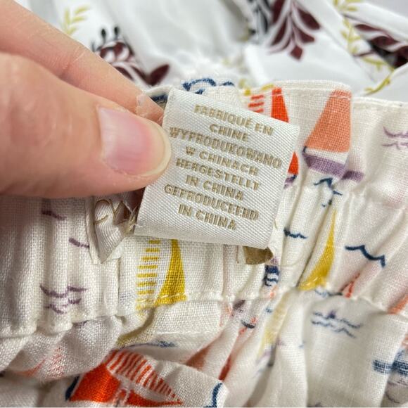 Cynthia Rowley White Orange Yellow Linen Sailboat Print Skirt M Nautical Buttons - Picture 6 of 7